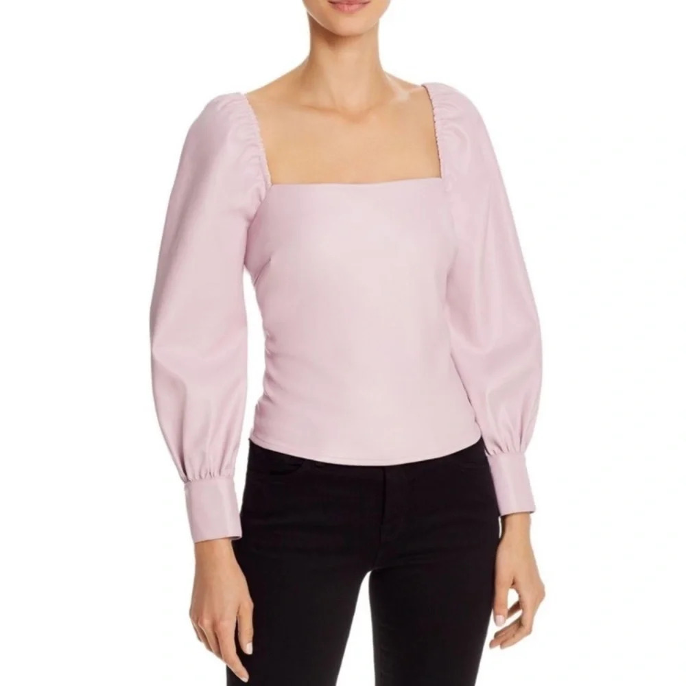 Lucy Paris Puff Sleeve Faux Leather Top in Lilac Pink Size S